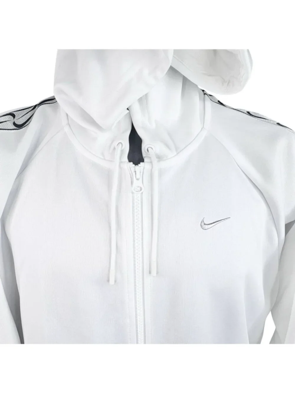 Nike Swoosh Tape Full Zip Hoody Sweatshirt Track Jacket White Unisex Women’s XL
